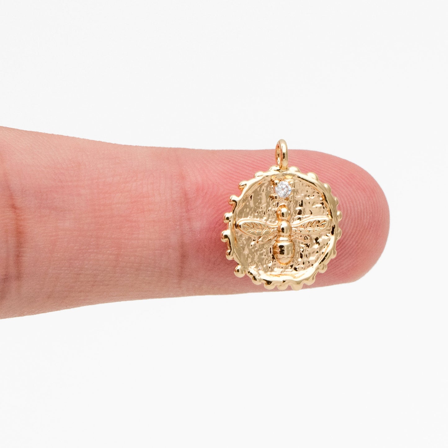 10pcs CZ Pave Gold Bee Fossil Charms, Gear Pendants 16x13mm, Earring Findings, Jewelry Making Supplies (GB-3093-A)