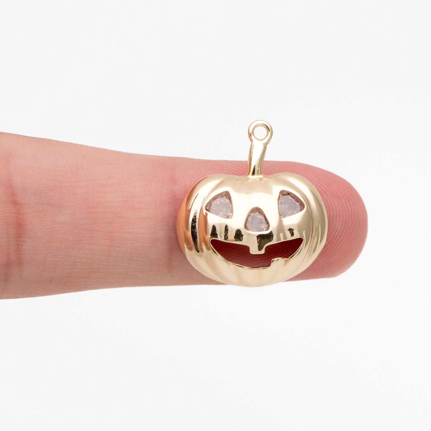 4pcs Gold CZ Pave Jack O Lantern Charm 20x18mm, Real Gold plated Brass, Halloween Pumpkin Pendants (GB-3941)