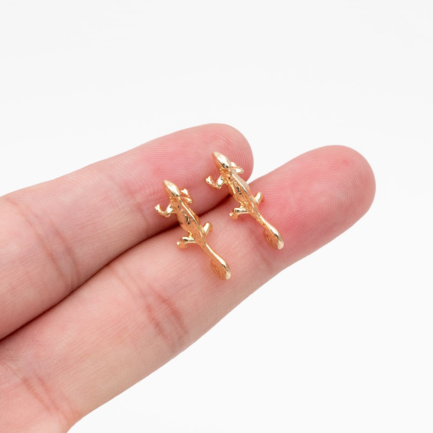 10pcs Gold Lizard Earrings 7x19mm, Gold Plated Brass Chameleon Stud Earrings (GB-4024)