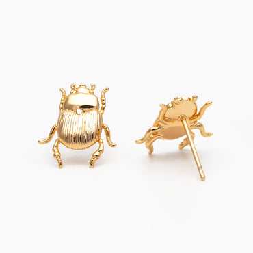 10pcs Gold/ Silver Texture Beetle Earrings 14x13mm, Gold/ Rhodium Plated Brass, Insect Stud Earrings (GB-4026)