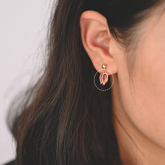 4pcs CZ Paved Gold Flower Charms 12x8mm, Real Gold plated Brass, Red Cubic Zirconia Pendants (GB-3579-A)