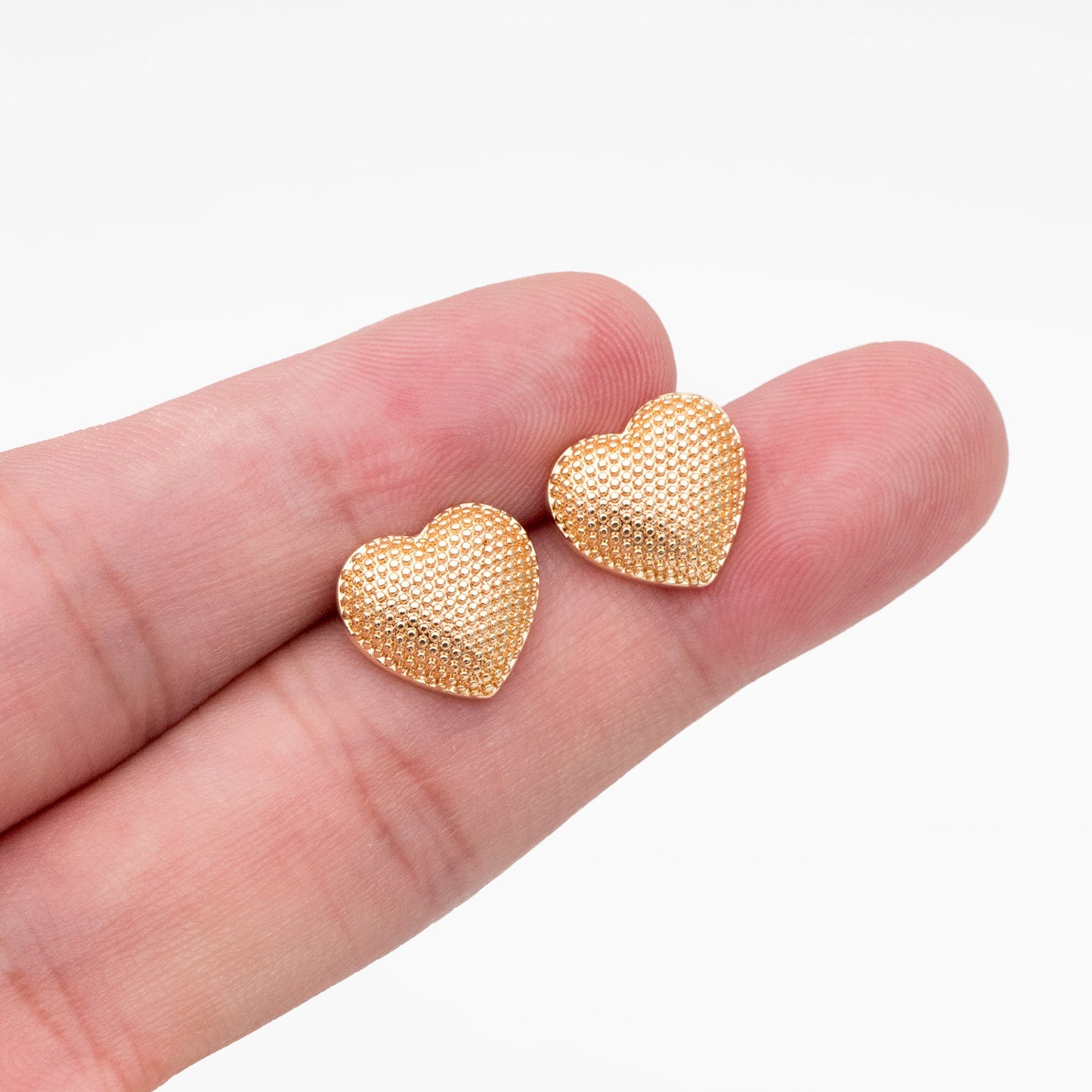 10pcs Gold Heart Ear Post, Real Gold plated Brass, Geometric Earring Studs (GB-3903)
