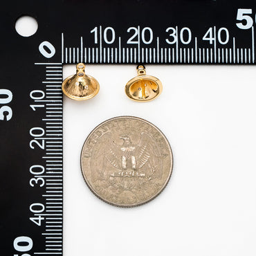10pcs CZ Pave Gold Bead Caps, Real Gold plated Brass, Peg For Half Drilled Pearl Mounts, Peg Pearl Findings (GB-4773-G)