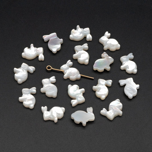 4pcs White Mother of Pearl Shell Rabbit beads, MOP Animal Charms (V1431)