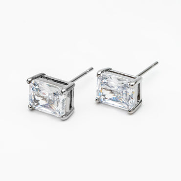 10pcs CZ Pave Rectangle Earring Studs, 18K Gold/ Rhodium plated Brass Ear Posts, Geometric Earring Findings (#GB-2618-C)
