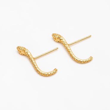 10pcs Gold Snake Earrings 19x3mm, Gold Plated Brass Animal Stud Earrings (GB-4039)