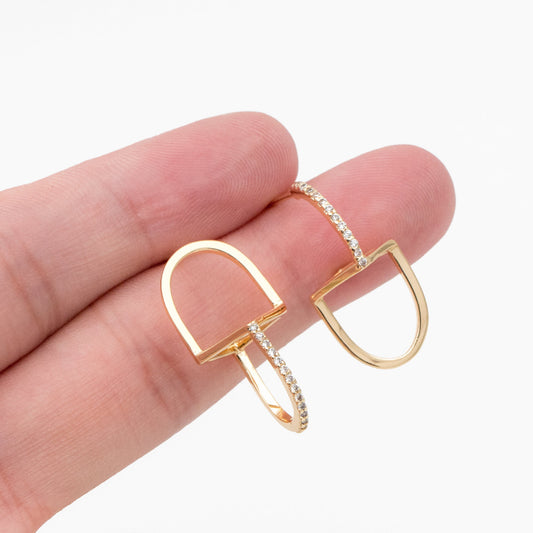 4pcs CZ Pave Gold Asymmetry Earrings, 18K Gold plated Brass Geometric Stud Earrings (GB-3912)