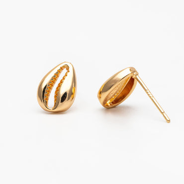 10pcs Gold Shell Earring 10x7mm, Gold plated Brass Seashell Stud Earrings (GB-3990)
