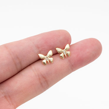 10pcs Gold Butterfly Earring with Loop, Gold plated Brass, Dianty Butterfly Stud Earring, Jewelry Supplies (GB-3909)