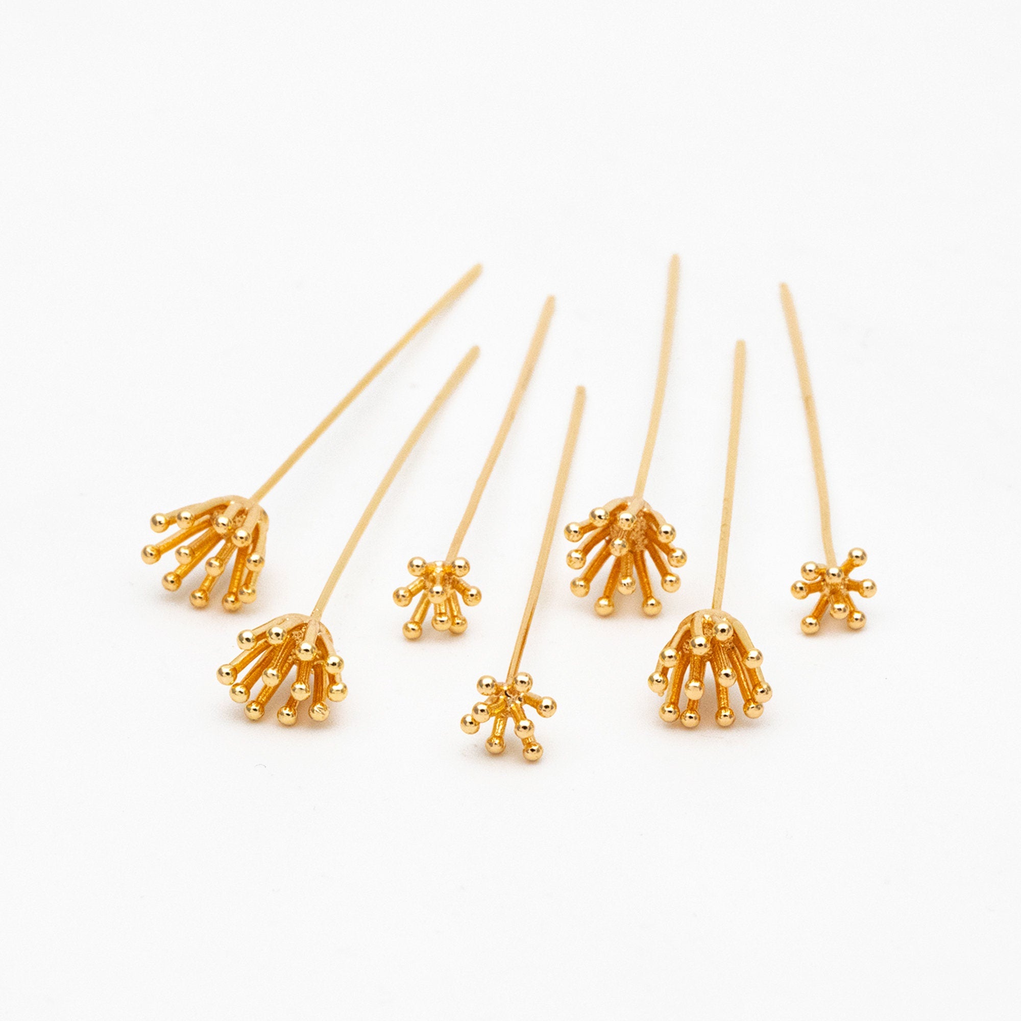 10pcs Gold Flower Head Pins , Gold plated Brass Headpins (GB-4035)