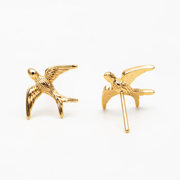 10pcs Gold/ Silver Swallow Earrings 12x15mm, Gold/ Rhodium Plated Brass Bird Stud Earrings (GB-4044)