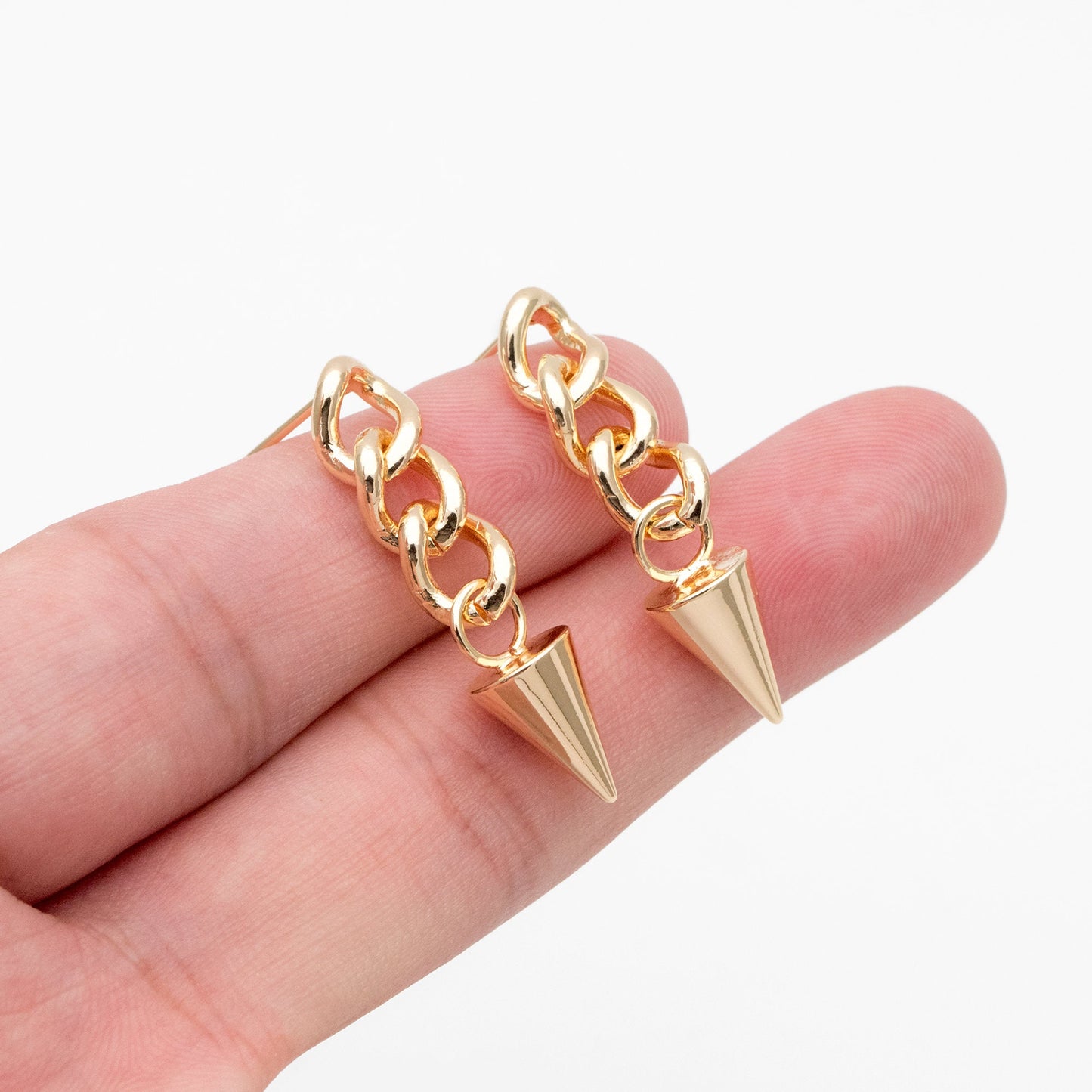4pcs Gold Cone Chain Earrings, Gold Plated Brass Drop Earrings, Long Dangle Earring (GB-4045)