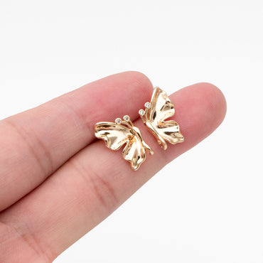 10pcs CZ Pave Gold Butterfly Earrings with Loop, Dianty Butterfly Ear Studs, Jewelry Supplies (GB-415-D)