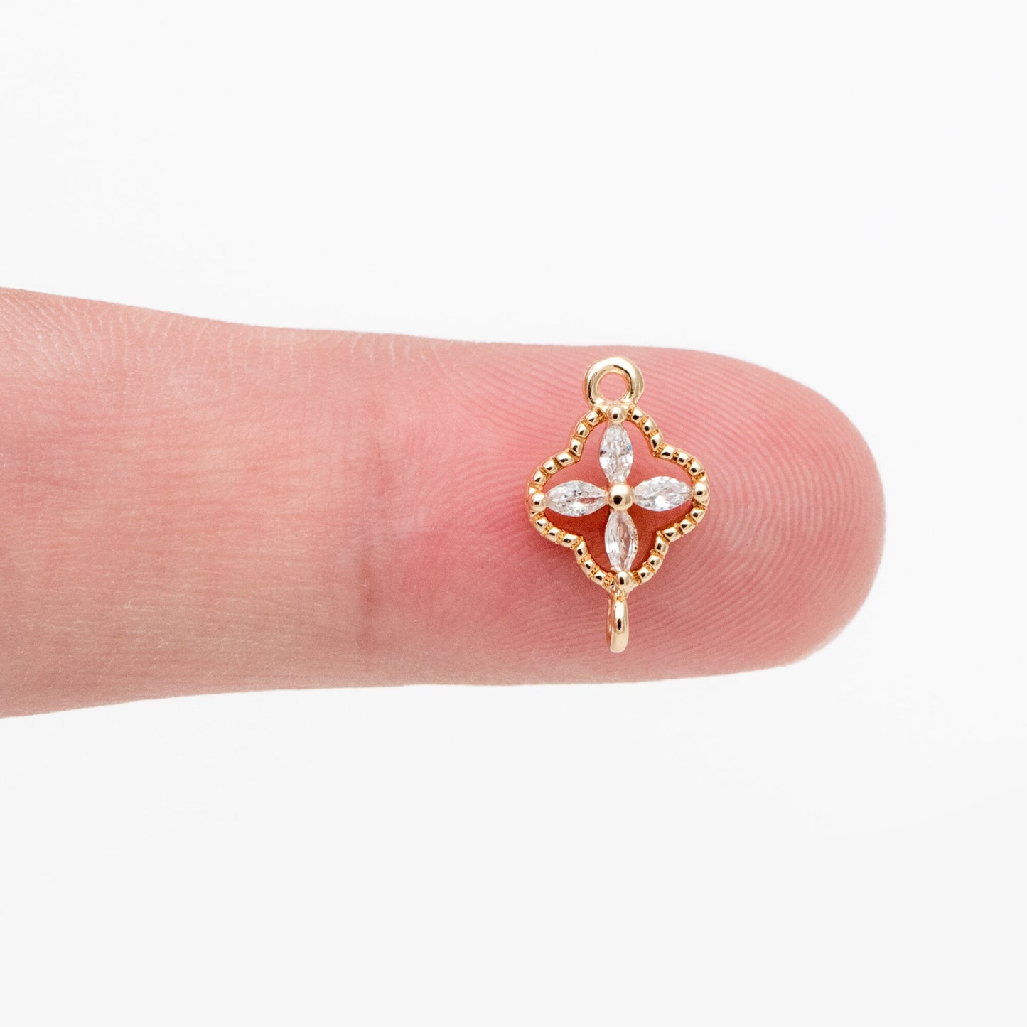 10pcs CZ Pave Gold Flower Charm Connectors 14mm, 18K Gold plated Brass Earring Connectors (GB-3780-E)