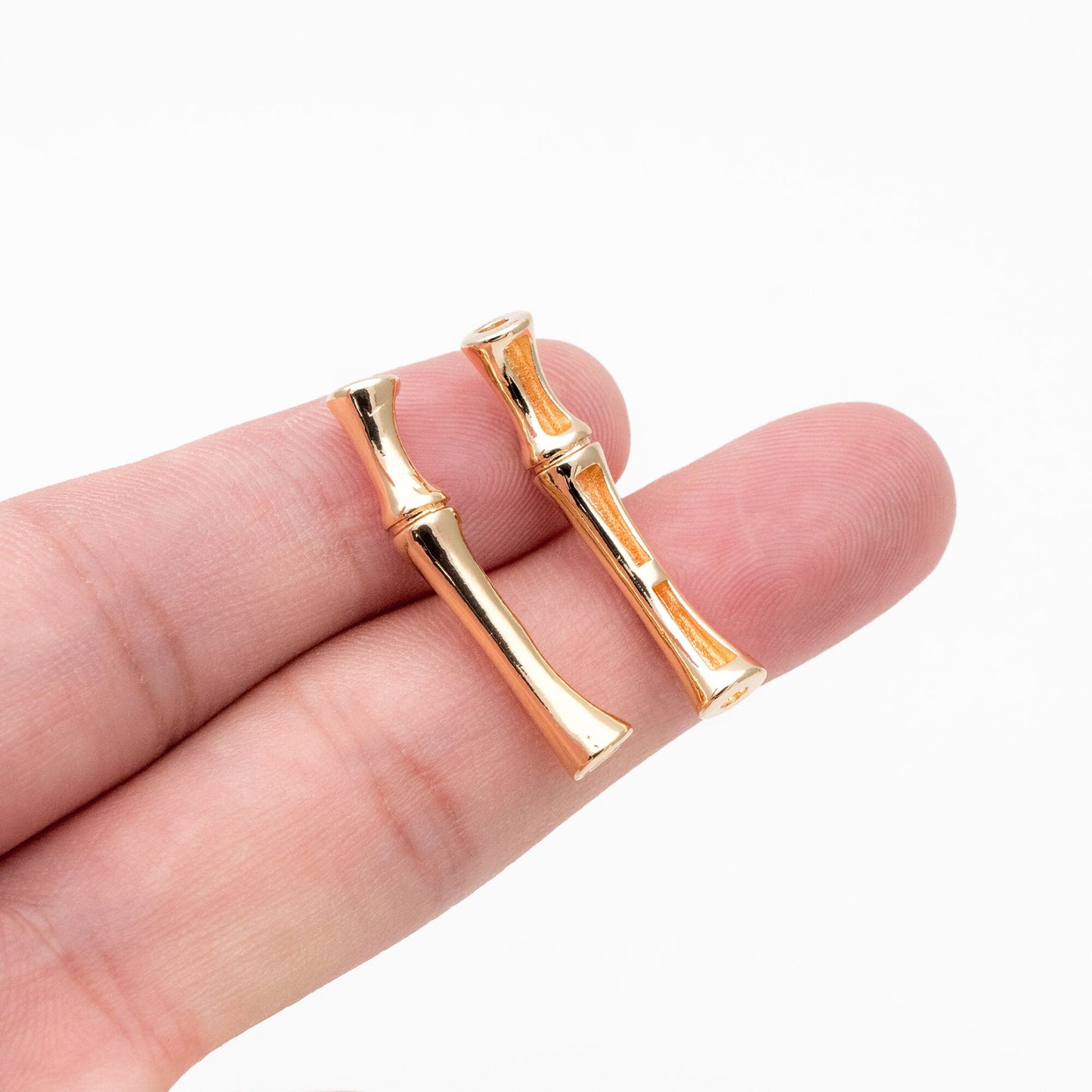 4pcs Gold Curved Bamboo Tube Beads, 18K Real Gold plated Brass Tube Spacers (GB-4067)