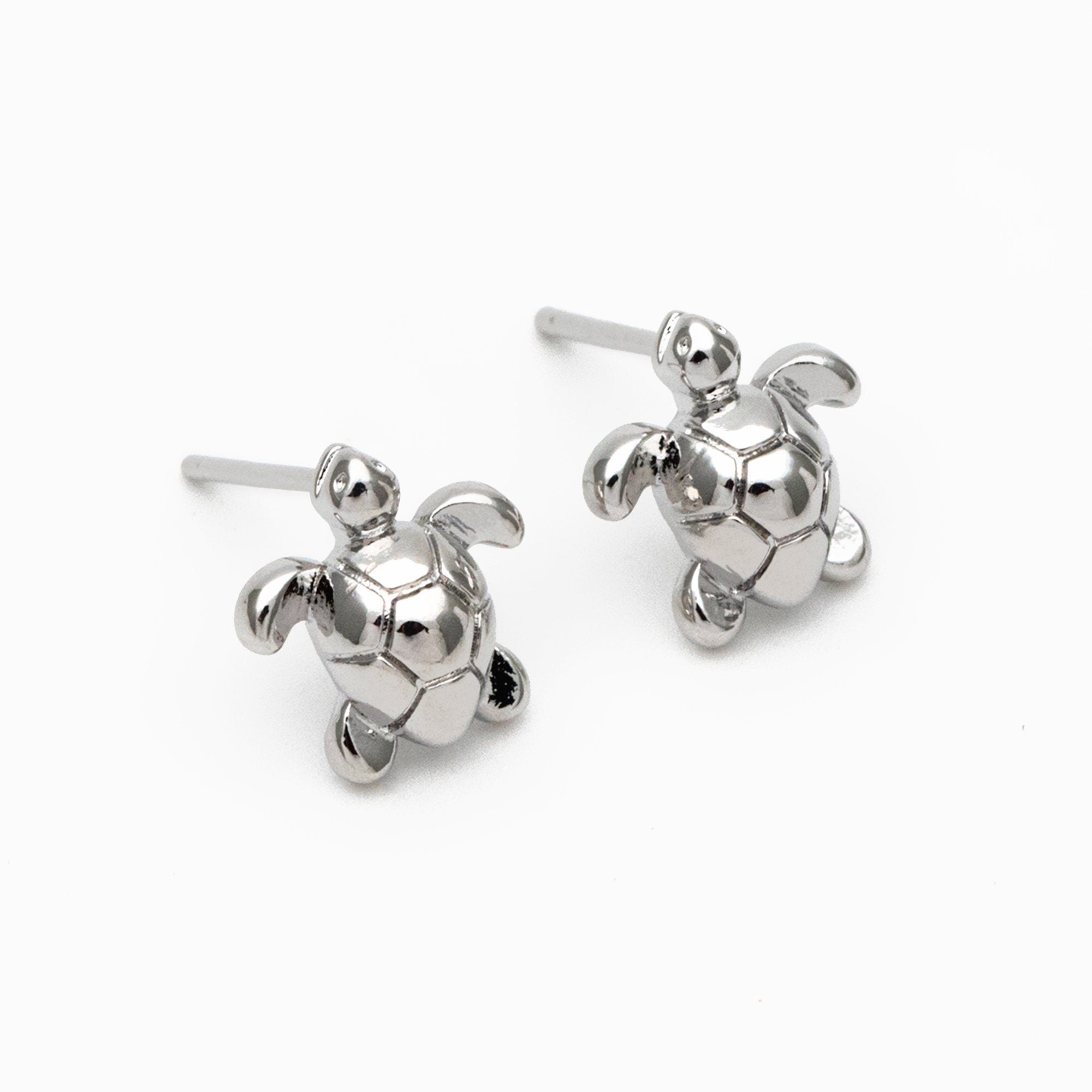 10pcs Gold/ Silver Turtle Earrings, Gold/ Rhodium Plated Brass, Minimalist Stud Earrings (GB-3845-C)