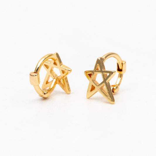 4pcs Gold Tiny Star Hoop Earrings, Huggie Earrings, Minimalist Earring, Small Gold Hoops Earring (GB-3474-B)