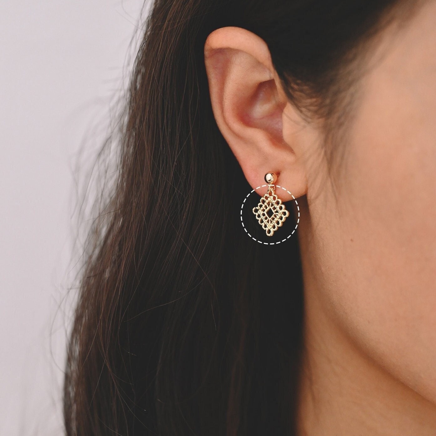 10pcs Gold Plated Brass Diamond Charms: Filigree Rhombus Connectors (GB-082)