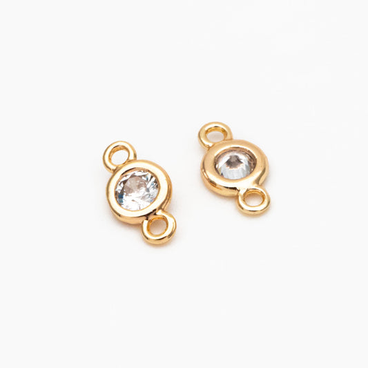 10pcs Gold/ Silver/ Rose Gold Bezel Gemstone Connector 4/ 5/ 6mm, 18K Gold plated Brass, Clear CZ Round Charms (GB-3197)