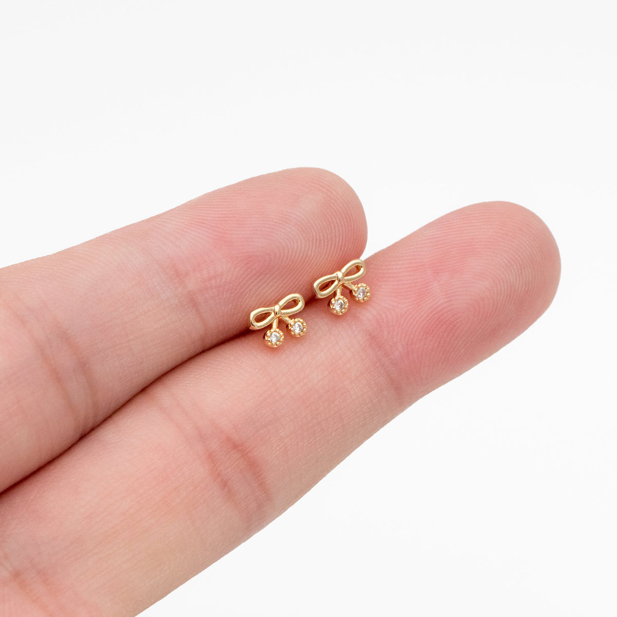 4pcs CZ Pave Gold Bowknot Earrings, 18K Real Gold plated Brass, Bow Knot Stud Earring (GB-4257-A)