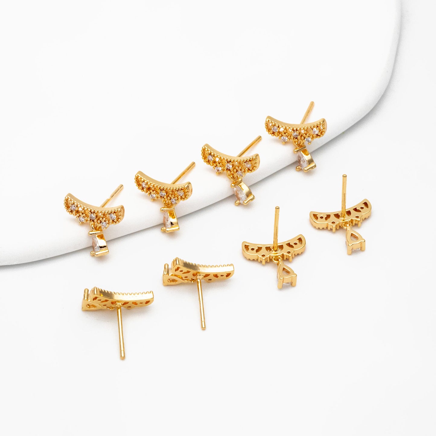 4pcs Gold Dangle Drop Earrings, Real Gold Plated Brass Dainyu Stud Earrings (#GB-4072)