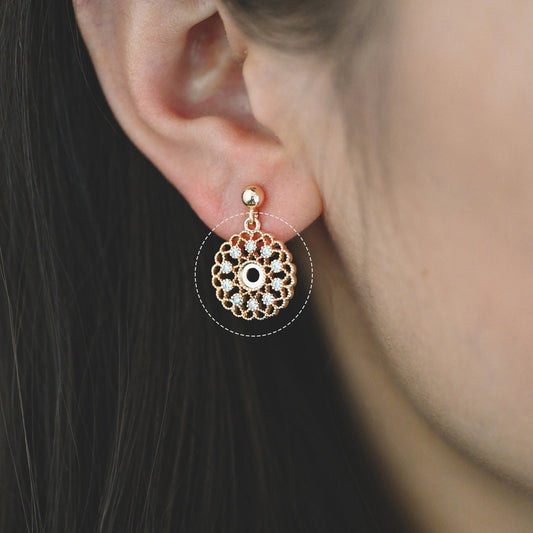 4pcs CZ Pave Gold Filigree Flower Charms, 18K Gold plated Brass, Disk Pendants (GB-2667)