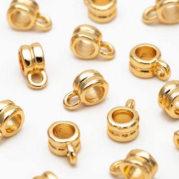10pcs Gold/ Silver Bail Beads, Bail Charm Holder Spacer with Loop, Tube Bails, Cord Bails, Slider Bails, Spacer Ring (GB-1328-B)
