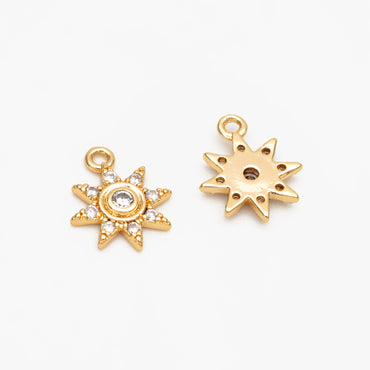 10pcs CZ Pave Gold Sun Charms, Sun Pendants, Jewelry Making, Diy Material, Jewelry Supplies (GB-1658-E)