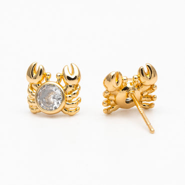10pcs CZ Pave Gold Crab Earrings, Dianty Crab Stud Earrings, Jewelry Supplies (GB-4038)