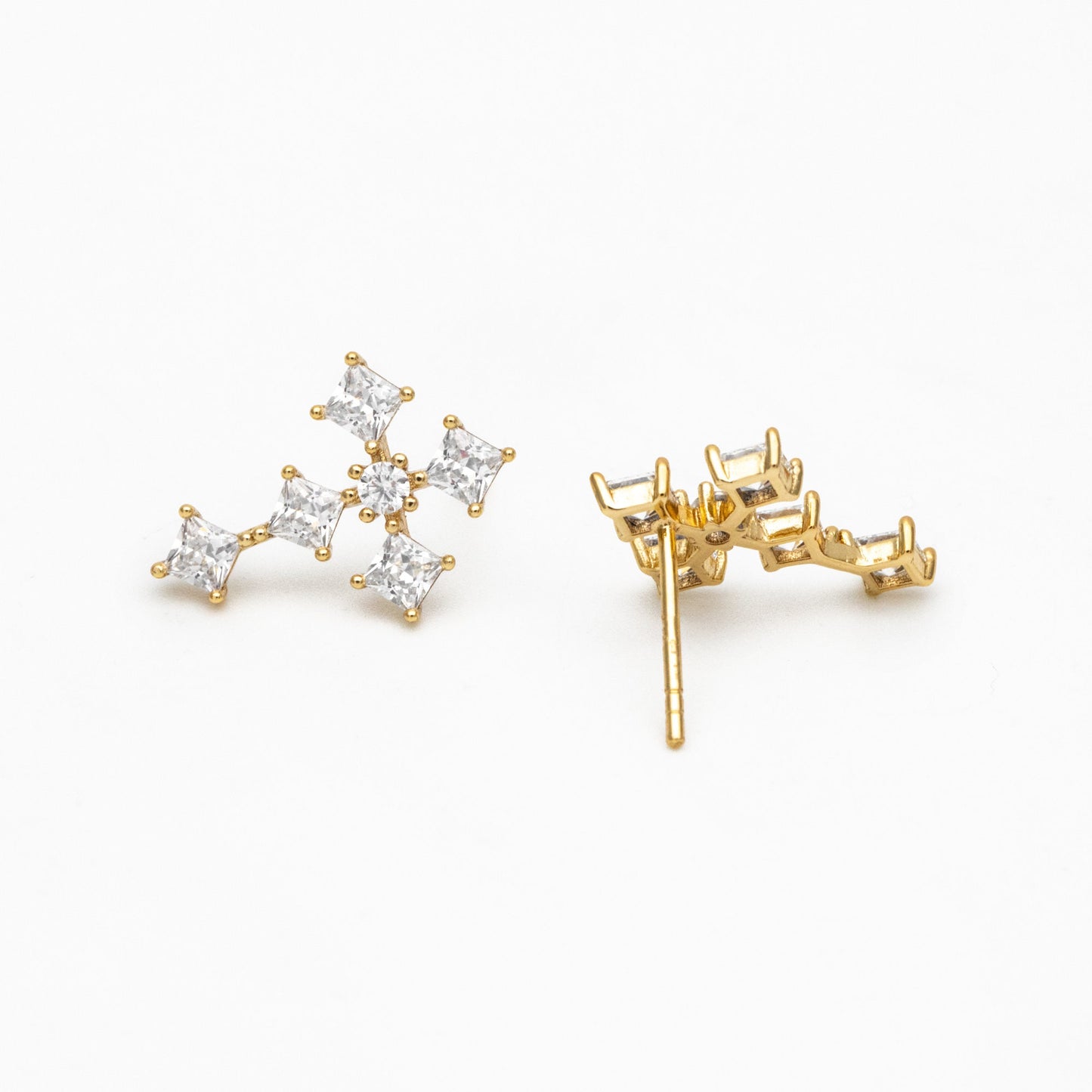 4pcs CZ Pave Gold Cross Earrings, 14K Gold Plated Brass Dainty Cross Stud Earring (#GB-3969)