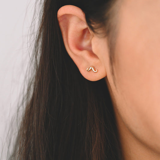 10pcs Gold Mustache Ear Posts 4x10mm, Gold Plated Brass Minimalist Stud Earrings (GB-3292)