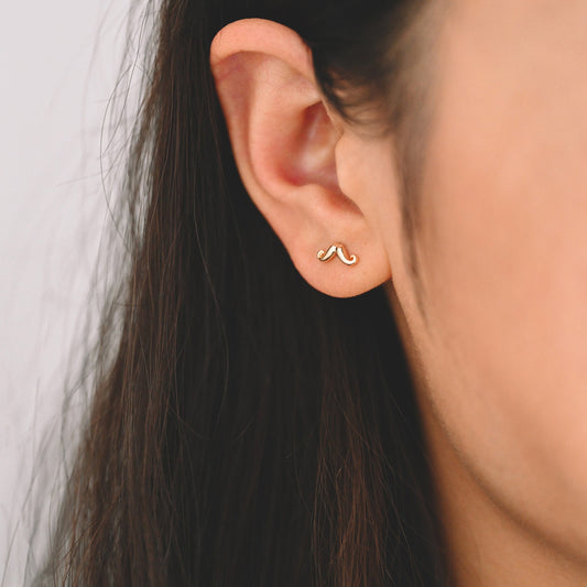 10pcs Gold Mustache Ear Posts 4x10mm, Gold Plated Brass Minimalist Stud Earrings (GB-3292)