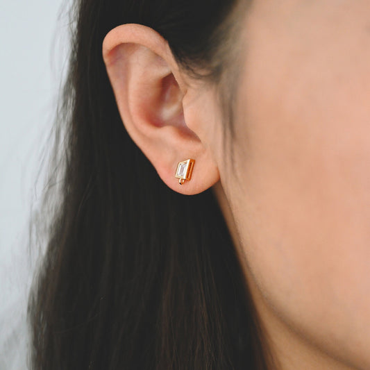 4pcs CZ Pave Trapezoid Earring Stud with Loop, 18K Gold plated Brass Ear Posts, Geometric Earring Findings (#GB-3326)