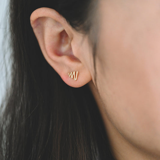 10pcs Gold ZigZag Stud Earrings, Gold Plated Brass, Minimalist Wave Earrings (GB-4058)