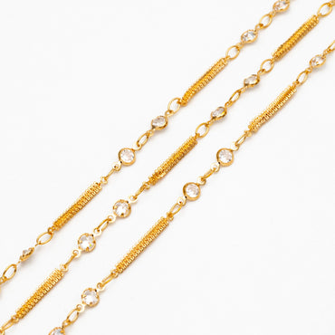 CZ Paved Gold Circle Bezel Connector Specialty Chains 2mm, 18K Gold plated Brass, DIY Necklace Chain Wholesale (#LK-593)/ 1 Meter=3.3 ft