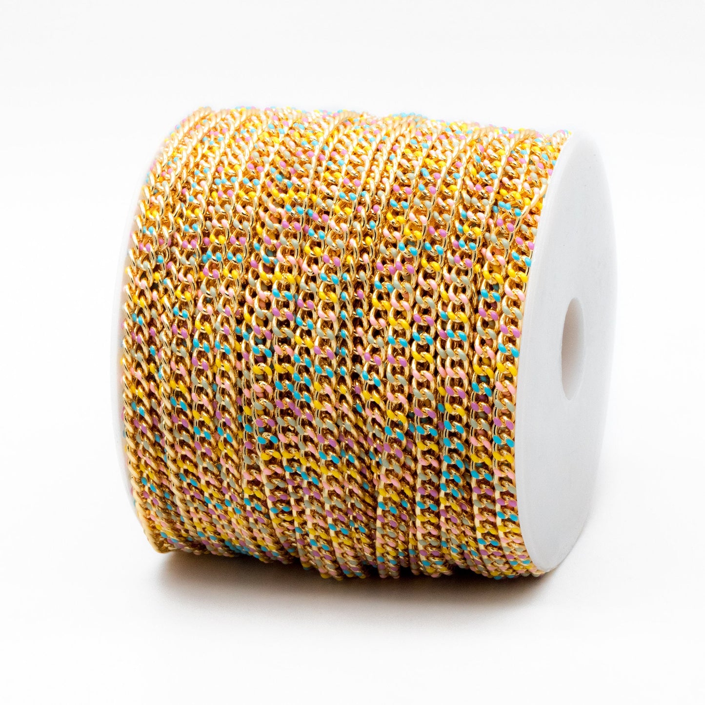 Mix Color Enamel Curb Chains 5mm, Gold Plated Brass, Strong Curb Chain (#LK-594)/ 1 Meter=3.3 ft