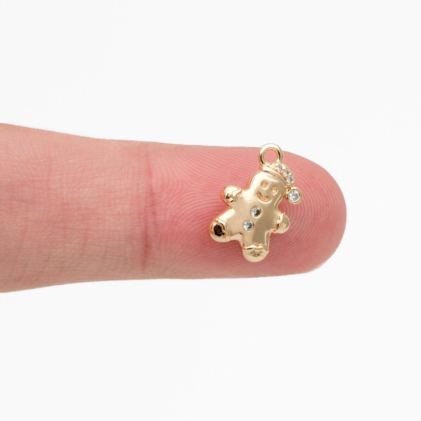 4pcs CZ Pave Gold Gingerbread Man Charms 13x9mm, Gold plated Brass Dainty Christmas Pendants (GB-713-C)