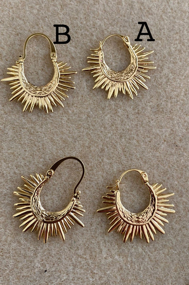 4pcs Gold/ Silver Sun Hoop Earrings, 18K Gold/ Rhodium plated Brass Sun Earrings, Earring Components (#GB-3716)