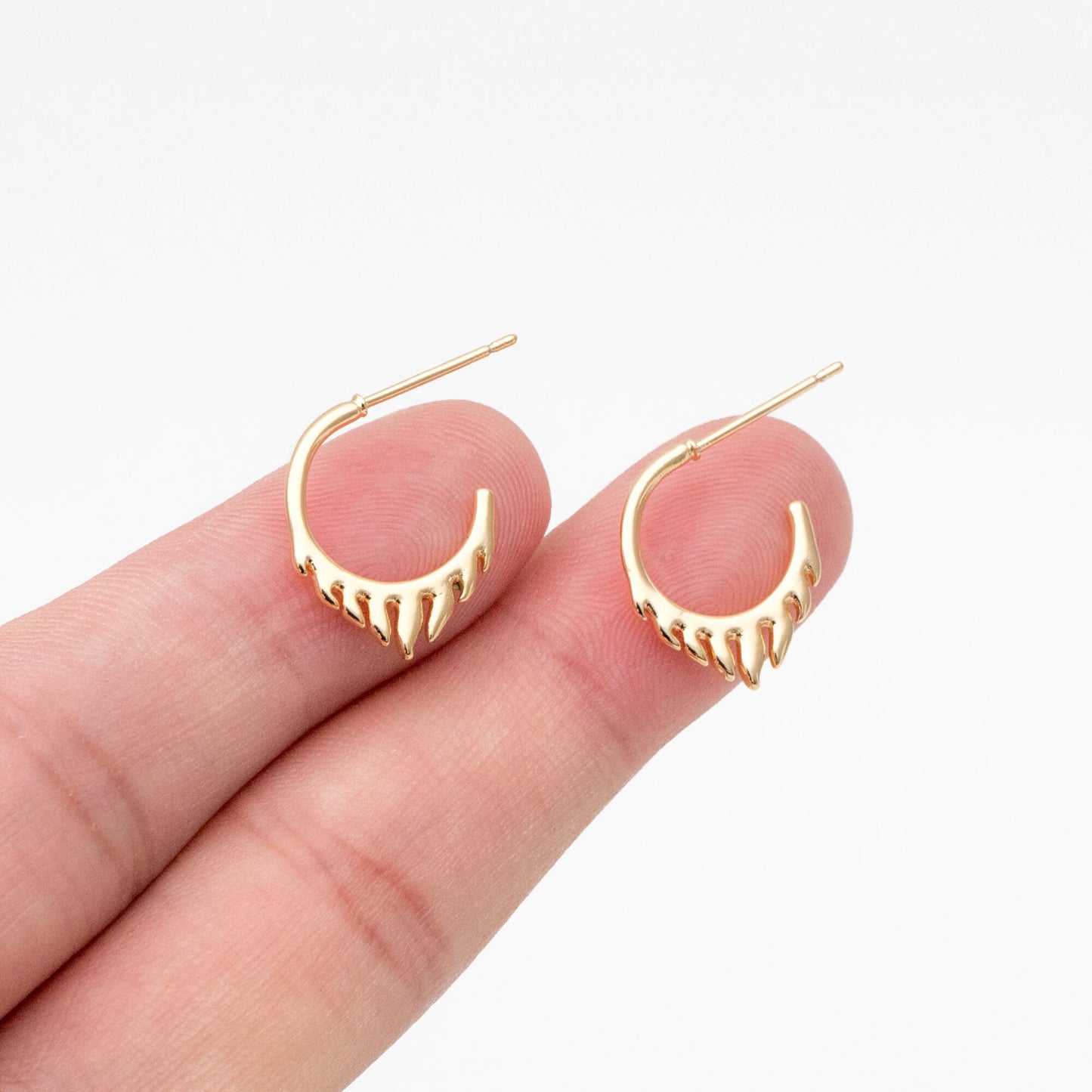 10pcs Gold Flame Round Circle Earrings, Gold plated Brass, Minimalist Geometric Hoop Stud Earrings (GB-4062)