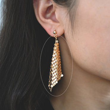 4pcs Gold/ Silver Tone Square Mesh Drop Charms 65mm, Metal Dangle Dangly Flowy Lightweight Earring Charm (GB-3142)