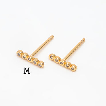 10pcs CZ Pave Bar Earrings, Real Gold/ Rhodium Plated Brass Minimalist Stud Earrings (#GB-3693)