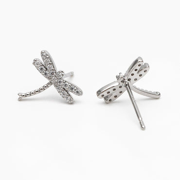 4pcs CZ Pave Gold/ Silver Dragonfly Earring, Dianty Dragonfly Ear Studs, Jewelry Supplies (GB-3892-B)