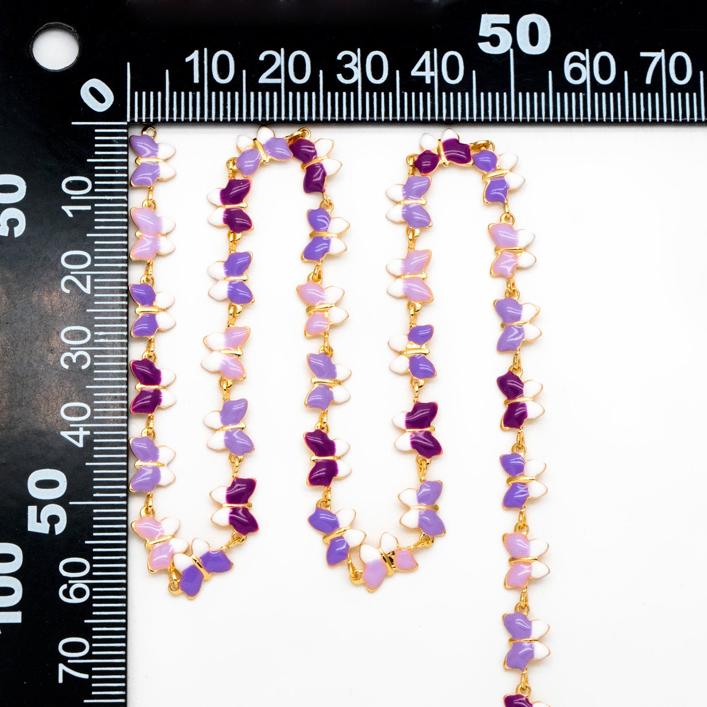 Purple Enamel Butterfly Chain, Gold Plated Brass Designer Chain 6mm, Multicolor Butterfly Link Chain Findings (#LK-596-2)/ 1 Meter=3.3ft