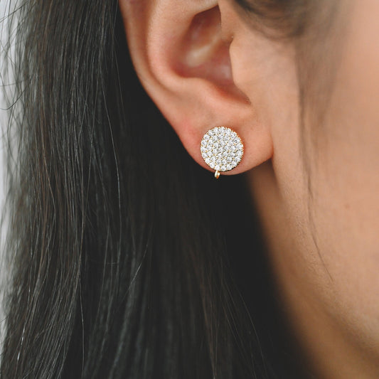 4pcs CZ Pave Disc Earring, 11mm, Dainty Earring, Jewelry Making, Diy Material, Jewelry Supplies (#GB-2749)