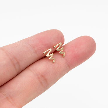 10pcs Gold ZigZag Stud Earrings, Gold Plated Brass, Minimalist Wave Earrings (GB-4058)