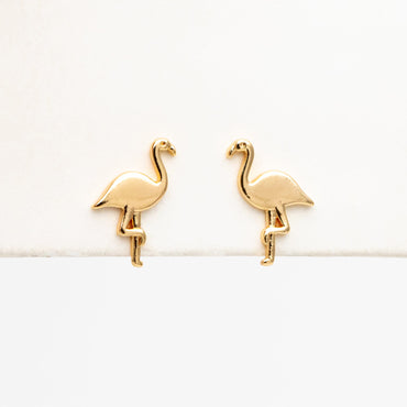 10pcs Gold Flamingo Earrings 12x8mm, Gold Plated Brass, Minimalist Bird Stud Earrings (GB-4113)