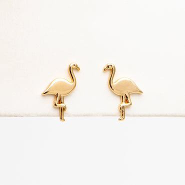 10pcs Gold Flamingo Earrings 12x8mm, Gold Plated Brass, Minimalist Bird Stud Earrings (GB-4113)