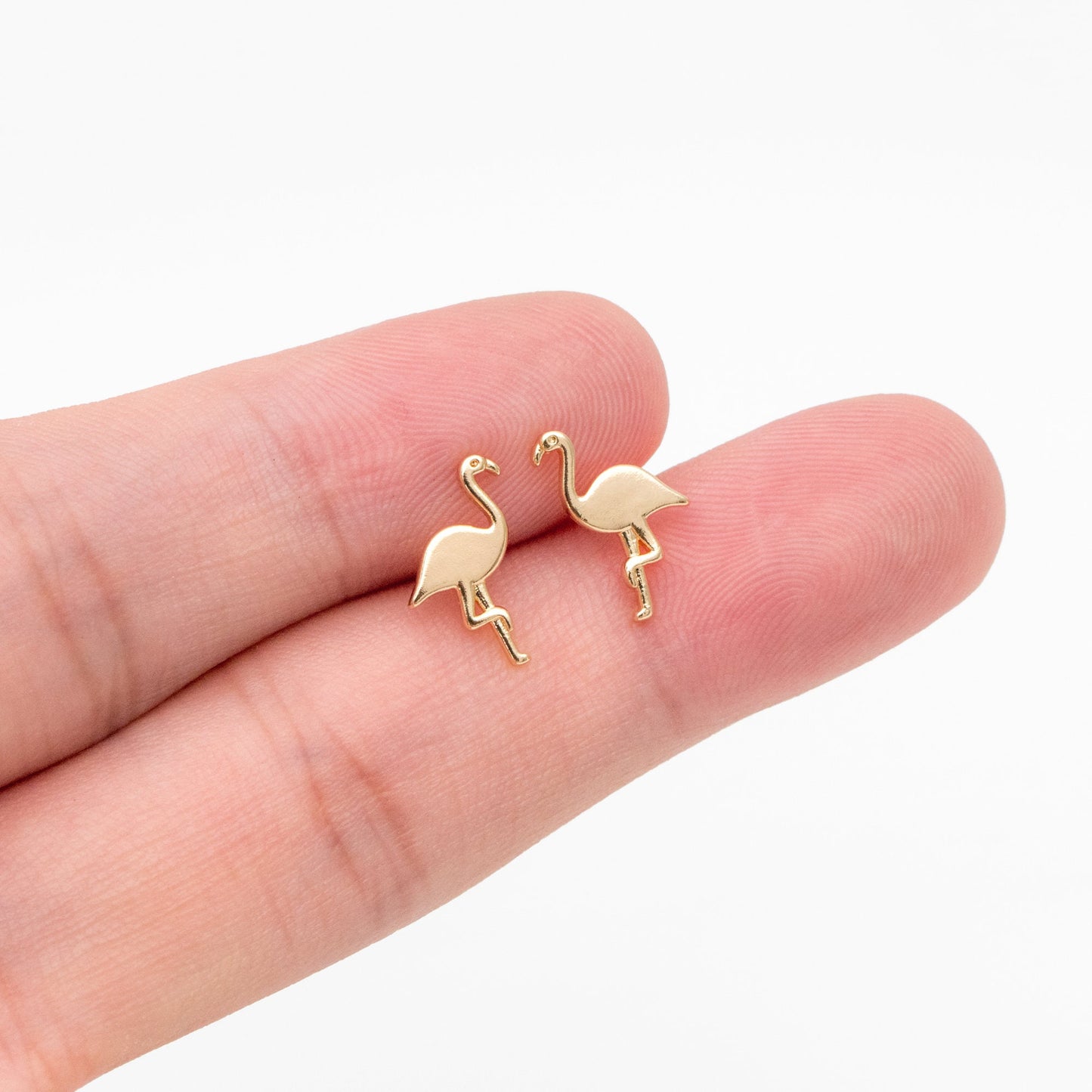 10pcs Gold Flamingo Earrings 12x8mm, Gold Plated Brass, Minimalist Bird Stud Earrings (GB-4113)