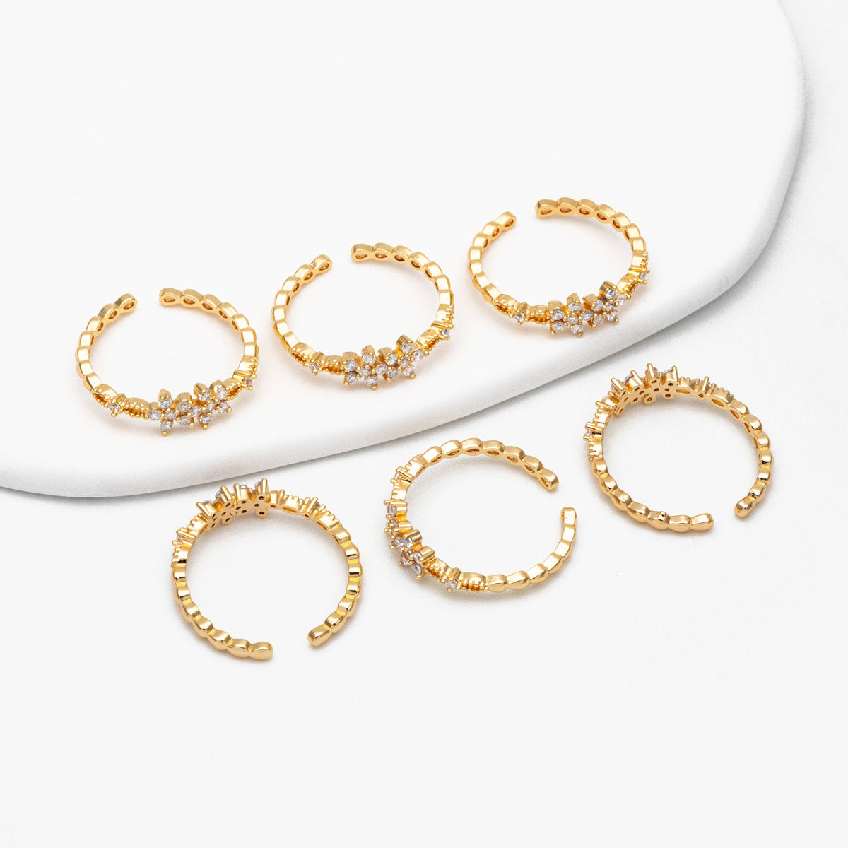 4pcs CZ Pave Flower Ring, Modern Style Ring, Fashion Rings, Dainty Rings, Adjustable Ring (#JZ-001-B1)