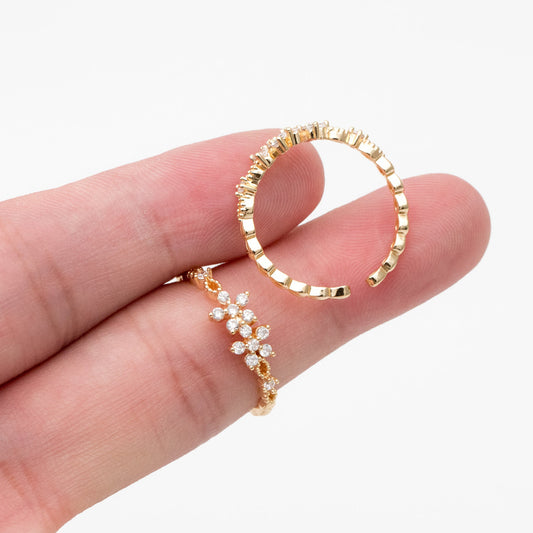 4pcs CZ Pave Flower Ring, Modern Style Ring, Fashion Rings, Dainty Rings, Adjustable Ring (#JZ-001-B1)
